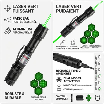 Pointeur Laser GreenBeam | Laser vert rechargeable 532 nm en aluminium