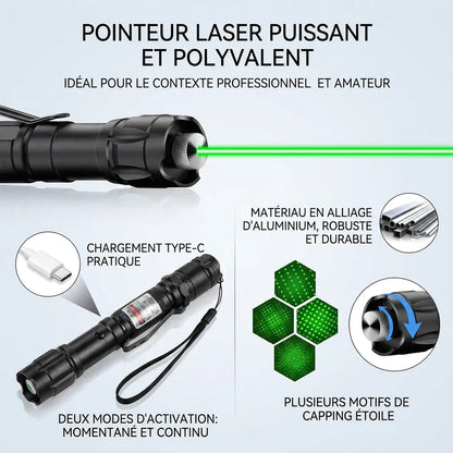 Pointeur Laser GreenBeam | Laser vert rechargeable 532 nm en aluminium