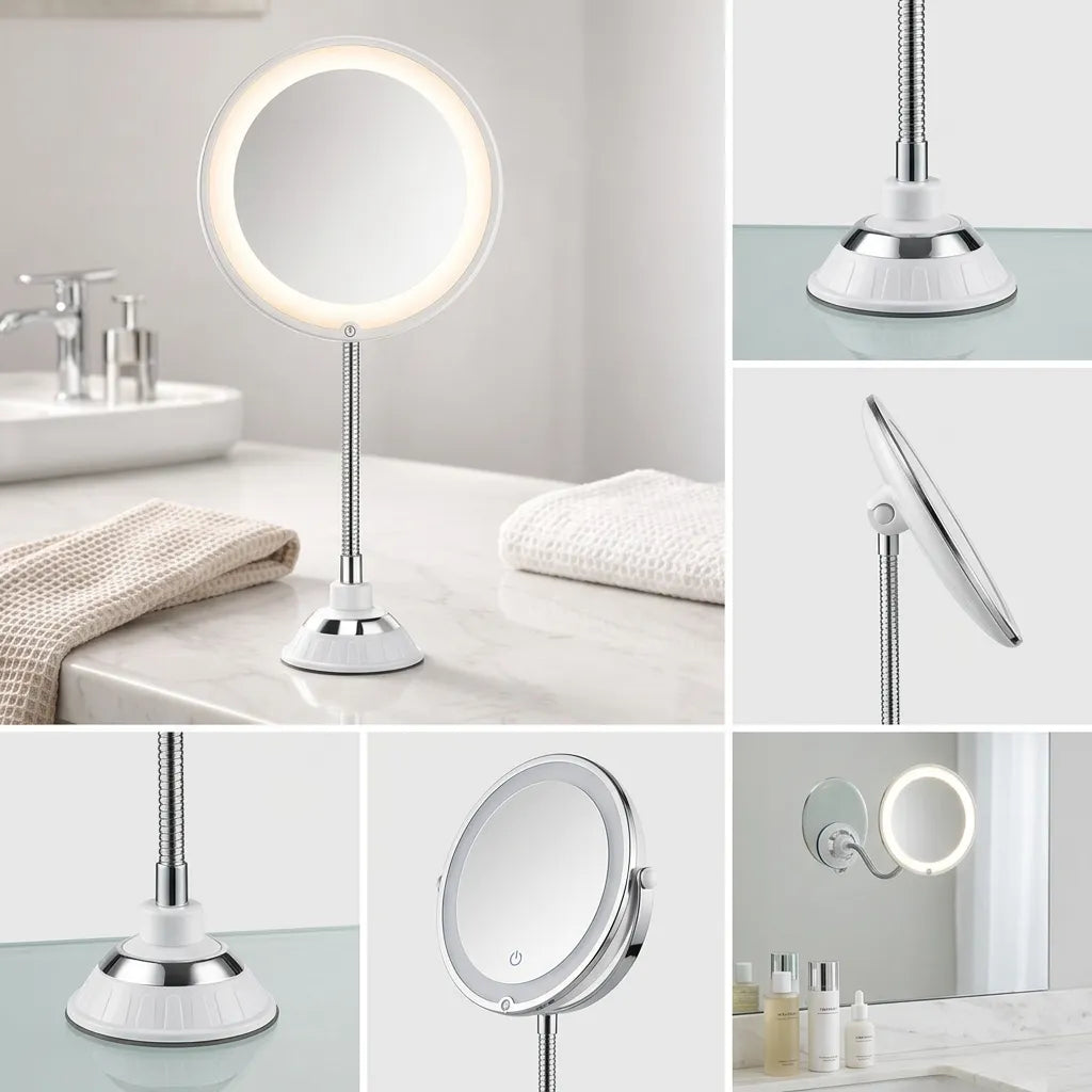 Miroir Grossissant LuminaFix | Miroir salle de bain LED 10x avec bras flexible