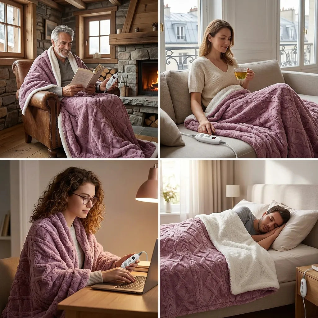 Couverture Chauffante Cocoona | Plaid chauffant en polaire 6 niveaux à contrôle LCD, 180 × 130 cm