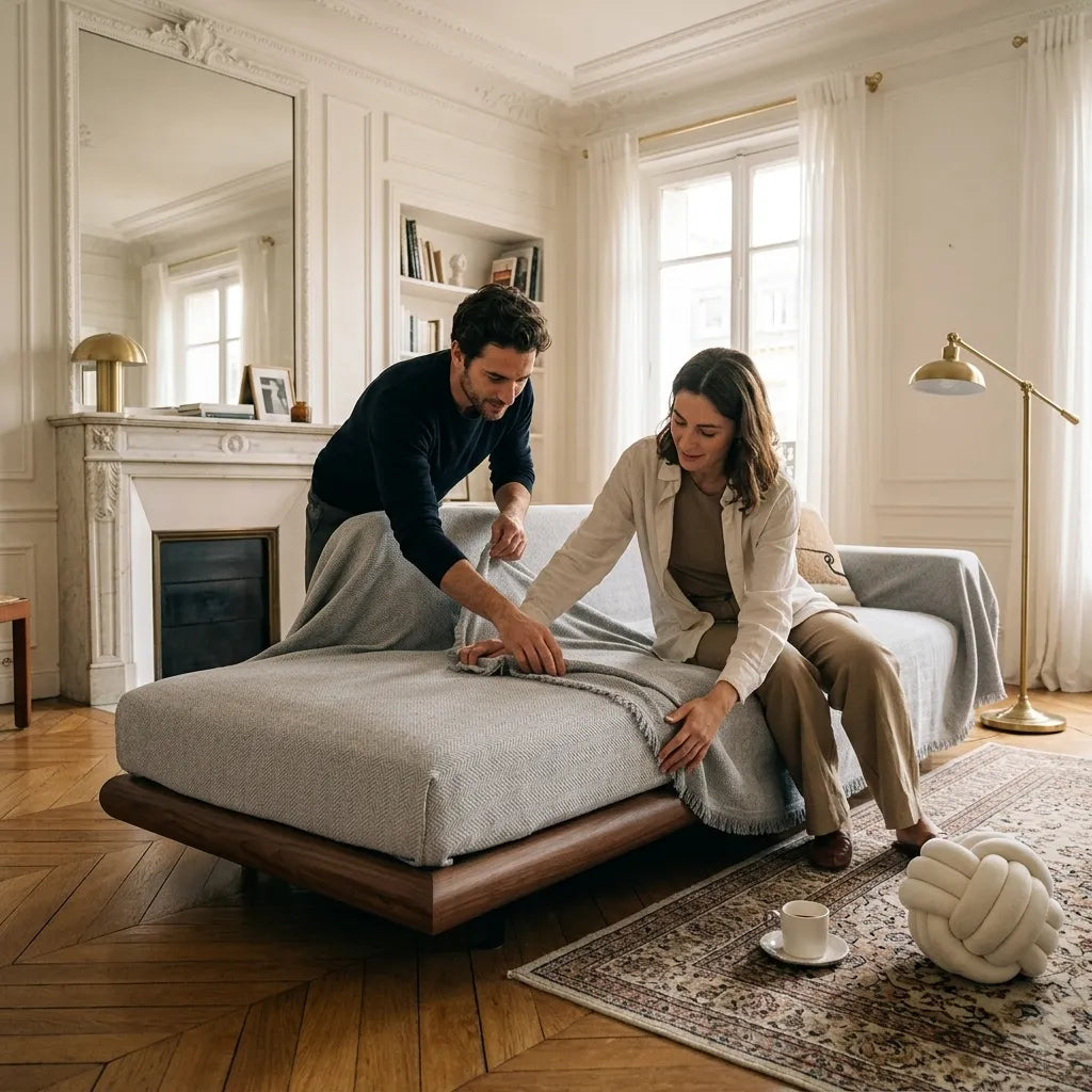 Housse de Canapé Chenya | Plaid-housse chenille chevrons antidérapant anti-griffures