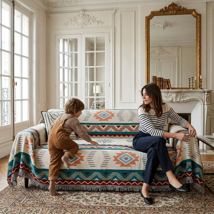 Housse de Canapé Ethnora | Jeté jacquard réversible motif ethnique