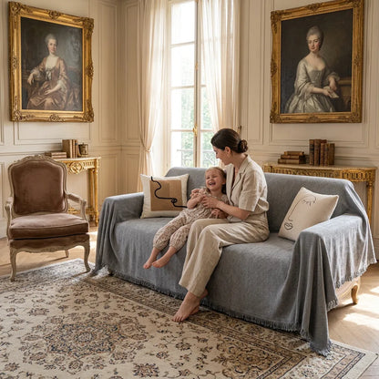 Housse de Canapé Chenya | Plaid-housse chenille chevrons antidérapant anti-griffures