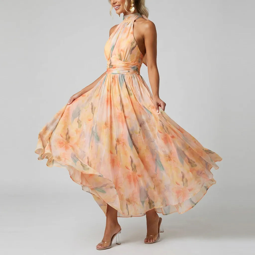 AquaBelle | Robe Longue Femme Imprimé Aquarelle Artistique