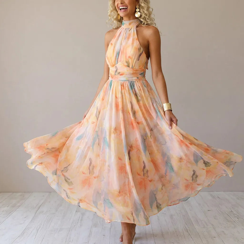 AquaBelle | Robe Longue Femme Imprimé Aquarelle Artistique