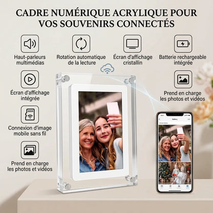 Cadre Photo Numérique Acryl | Cadre numérique compact 5/7" à écran IPS et batterie