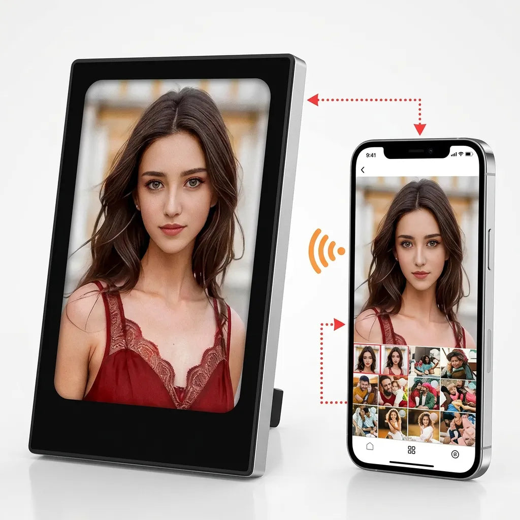 Cadre Photo Numérique Inko | Cadre numérique e-ink Bluetooth 4", magnétique