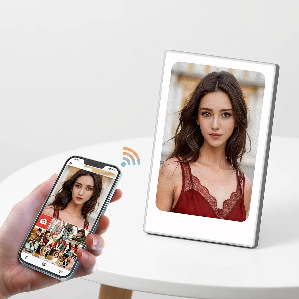 Cadre Photo Numérique Inko | Cadre numérique e-ink Bluetooth 4", magnétique