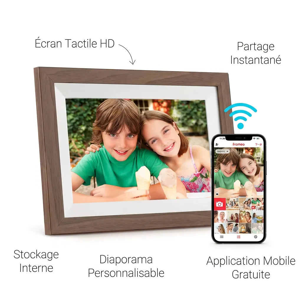 Cadre Photo Numérique Connecté 10,1" | Cadre numérique Wi-Fi tactile HD, 32 Go
