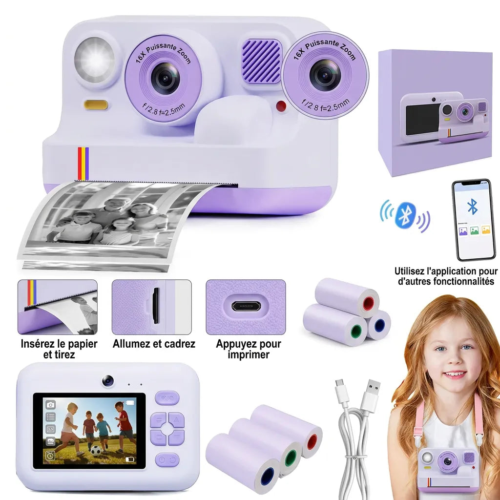 Appareil Photo Enfant Snapio | Imprimante photo portable intégrée, double objectif et impression instantanée