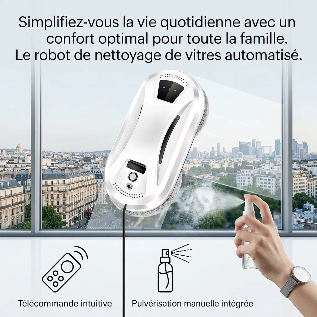 Robot Lave Vitres PRK-N361 | Aspiration 5600 Pa, télécommande et protection anti-coupure