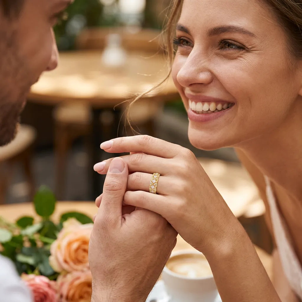 Bague LAILIY | Bague pour femme en argent 925 plaqué or 18K, zirconium carré, taille ajustable
