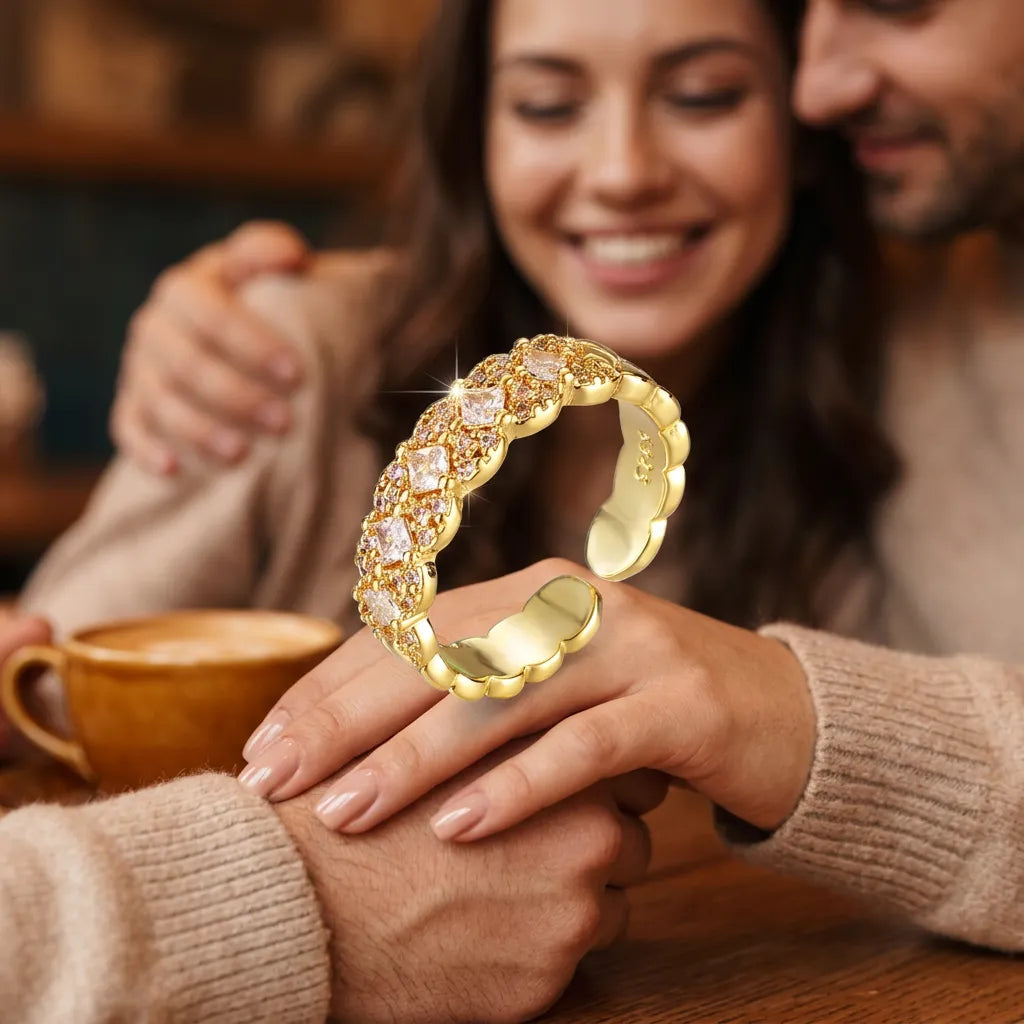Bague LAILIY | Bague pour femme en argent 925 plaqué or 18K, zirconium carré, taille ajustable