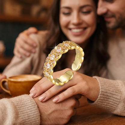 Bague LAILIY | Bague pour femme en argent 925 plaqué or 18K, zirconium carré, taille ajustable