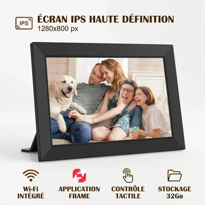 Cadre Photo Numérique Connecté 10,1" | Cadre numérique Wi-Fi tactile HD, 32 Go