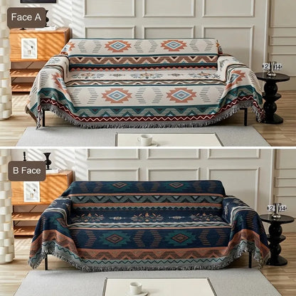 Housse de Canapé Ethnora | Jeté jacquard réversible motif ethnique