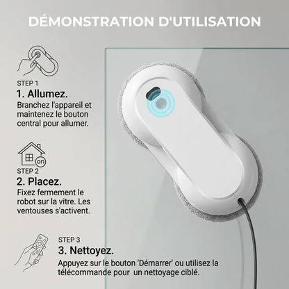 Robot Lave Vitres 5600 Pa | Pulvérisation d'eau, nettoyage automatique et télécommande