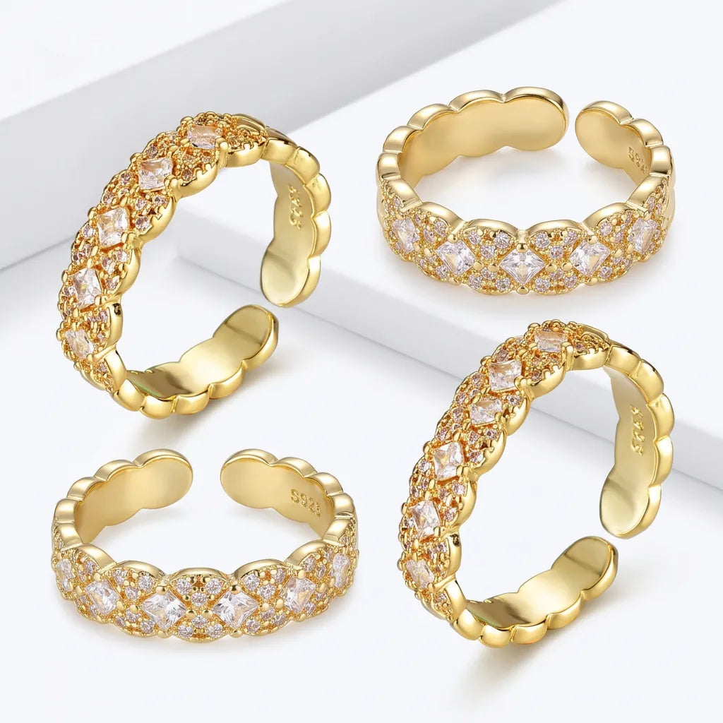 Bague LAILIY | Bague pour femme en argent 925 plaqué or 18K, zirconium carré, taille ajustable