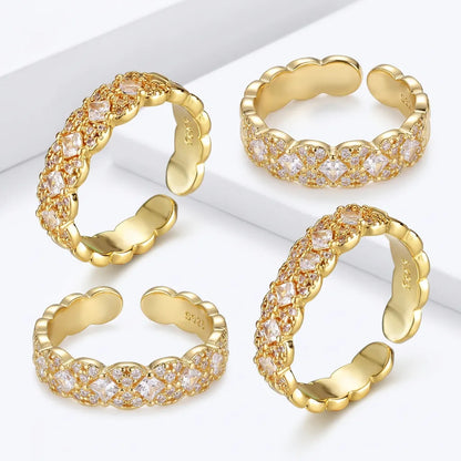 Bague LAILIY | Bague pour femme en argent 925 plaqué or 18K, zirconium carré, taille ajustable