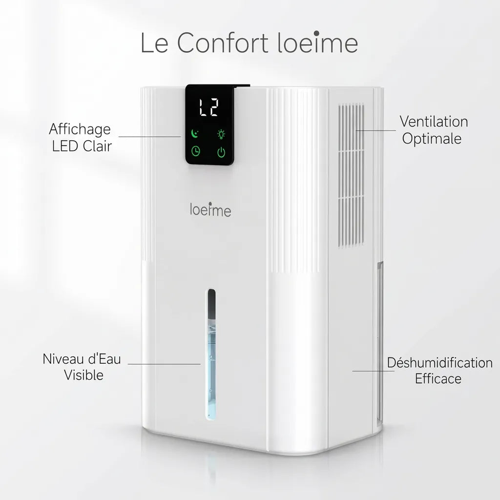Déshumidificateur d'Air LOEFME | 750 ML/jour, réservoir 2,8 L, écran LED