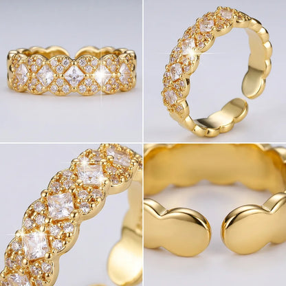 Bague LAILIY | Bague pour femme en argent 925 plaqué or 18K, zirconium carré, taille ajustable