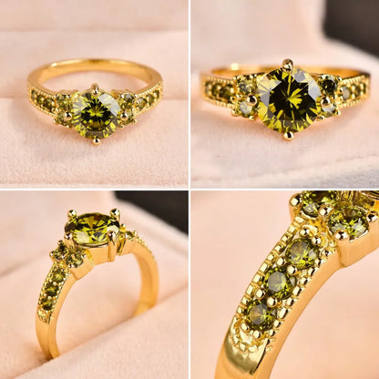 Bague Olivine | Bague pour femme en zircon vert olive, couleur or, sertissage à griffes