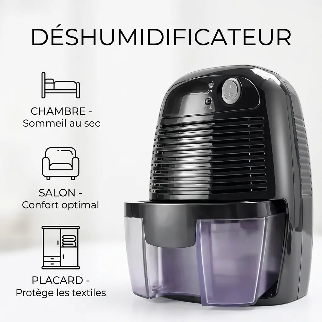 Déshumidificateur Électrique Sécaria | Absorbeur d'humidité compact, réservoir 500 ML, arrêt automatique
