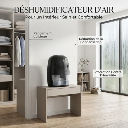 Déshumidificateur Électrique Sécaria | Absorbeur d'humidité compact, réservoir 500 ML, arrêt automatique