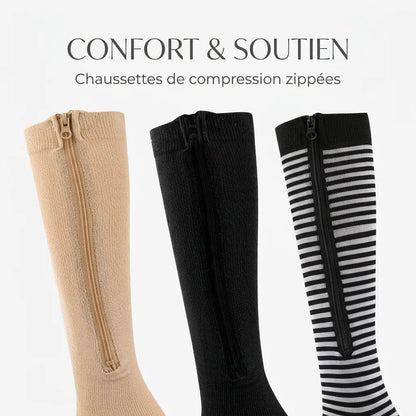 Chaussettes de Compression Flexéo Zip | Bas de compression à fermeture éclair, homme et femme