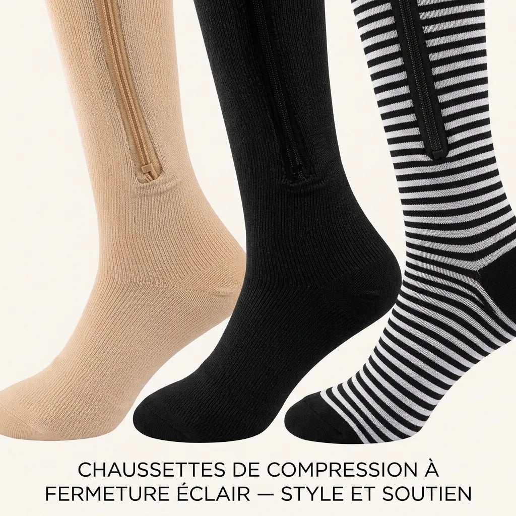 Chaussettes de Compression Flexéo Zip | Bas de compression à fermeture éclair, homme et femme