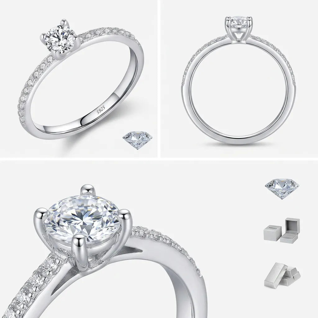 Bague MODIAN Moissanite | Bague pour femme en argent 925, moissanite couleur D certifiée