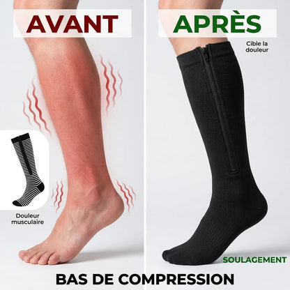 Chaussettes de Compression Flexéo Zip | Bas de compression à fermeture éclair, homme et femme