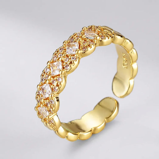 Bague LAILIY | Bague pour femme en argent 925 plaqué or 18K, zirconium carré, taille ajustable
