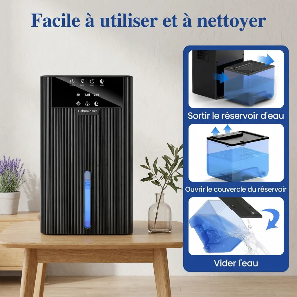 Déshumidificateur Électrique | Absorbeur d'humidité portable, réservoir 1500 ML, arrêt automatique