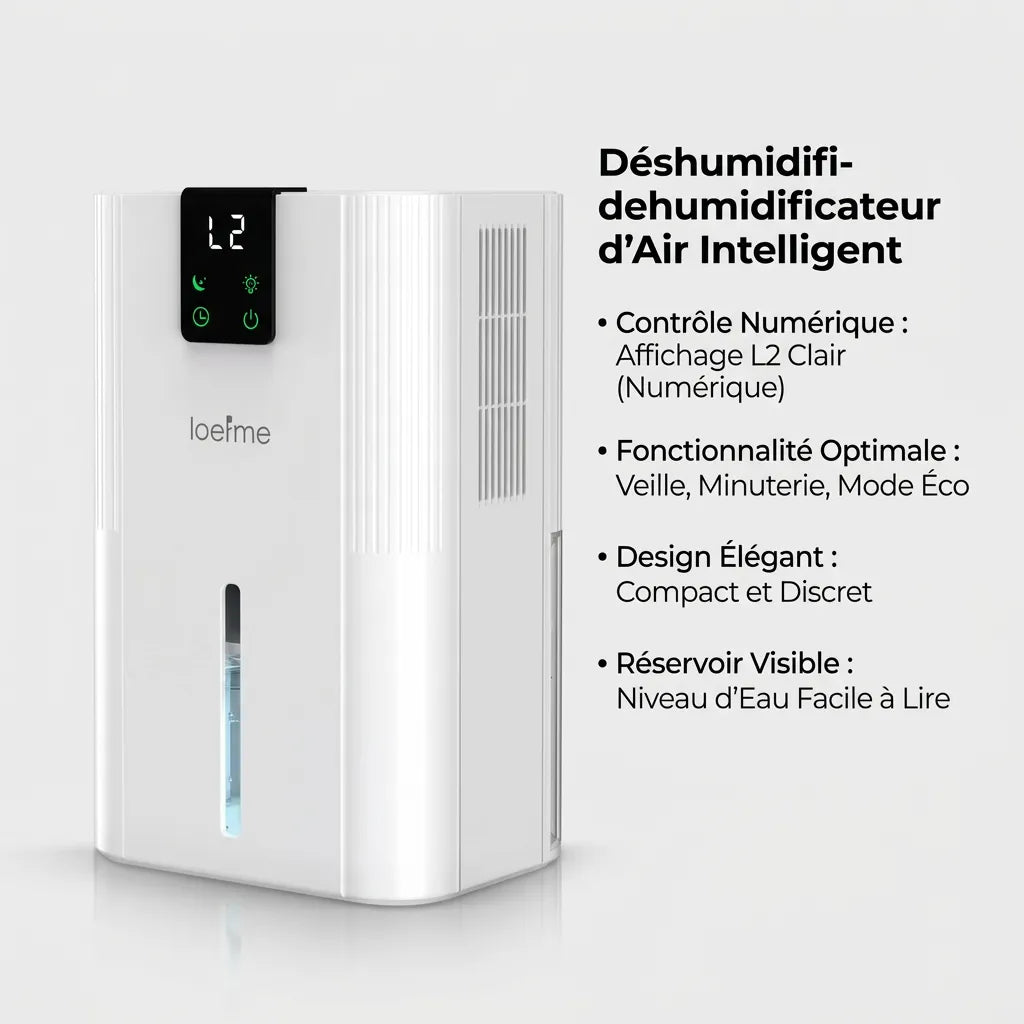 Déshumidificateur d'Air LOEFME | 750 ML/jour, réservoir 2,8 L, écran LED