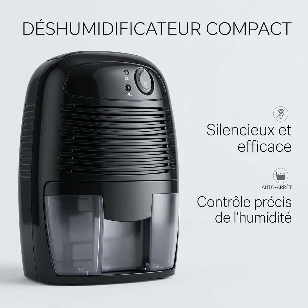 Déshumidificateur Électrique Sécaria | Absorbeur d'humidité compact, réservoir 500 ML, arrêt automatique