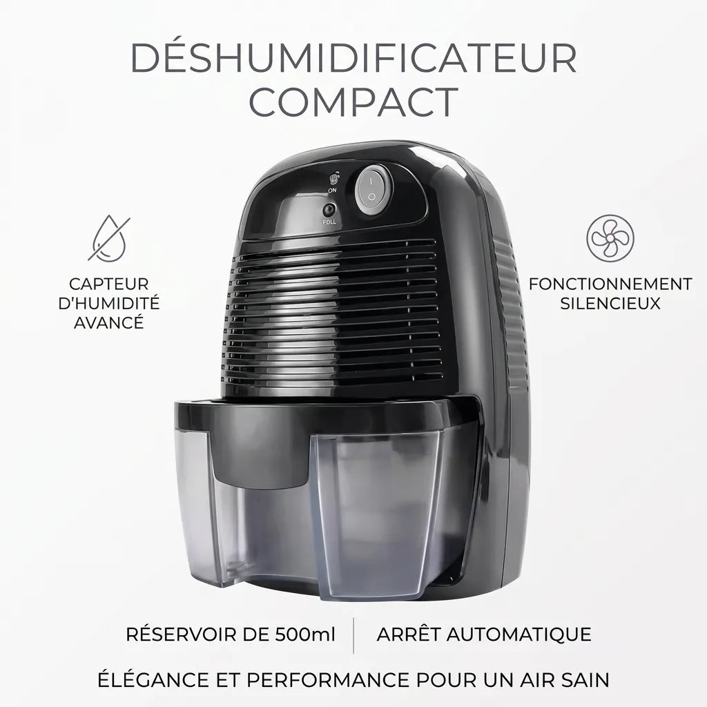 Déshumidificateur Électrique Sécaria | Absorbeur d'humidité compact, réservoir 500 ML, arrêt automatique