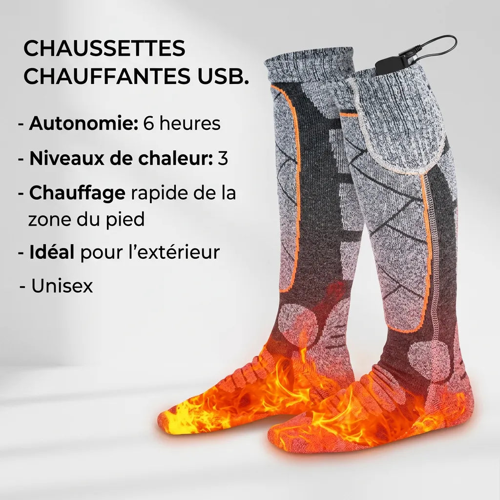 Chaussettes Chauffantes Cozyfeet | Chaussettes thermiques électriques rechargeables, 3 niveaux de chaleur