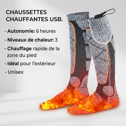 Chaussettes Chauffantes Cozyfeet | Chaussettes thermiques électriques rechargeables, 3 niveaux de chaleur
