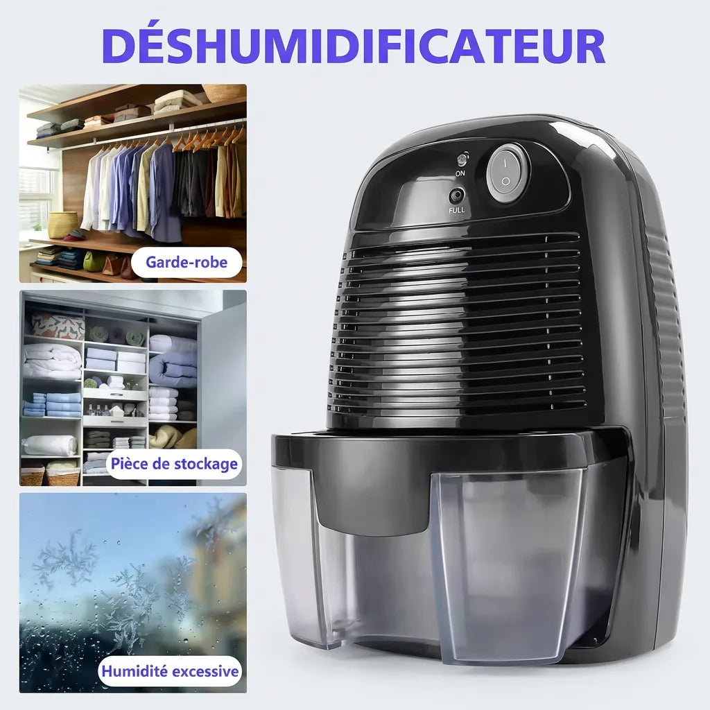 Déshumidificateur Électrique Sécaria | Absorbeur d'humidité compact, réservoir 500 ML, arrêt automatique
