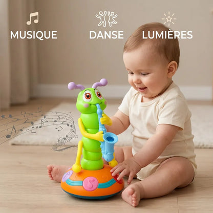 Doudou pour Bébé Musical Wiggly | Jouet Chenille dansante au saxophone à lumières