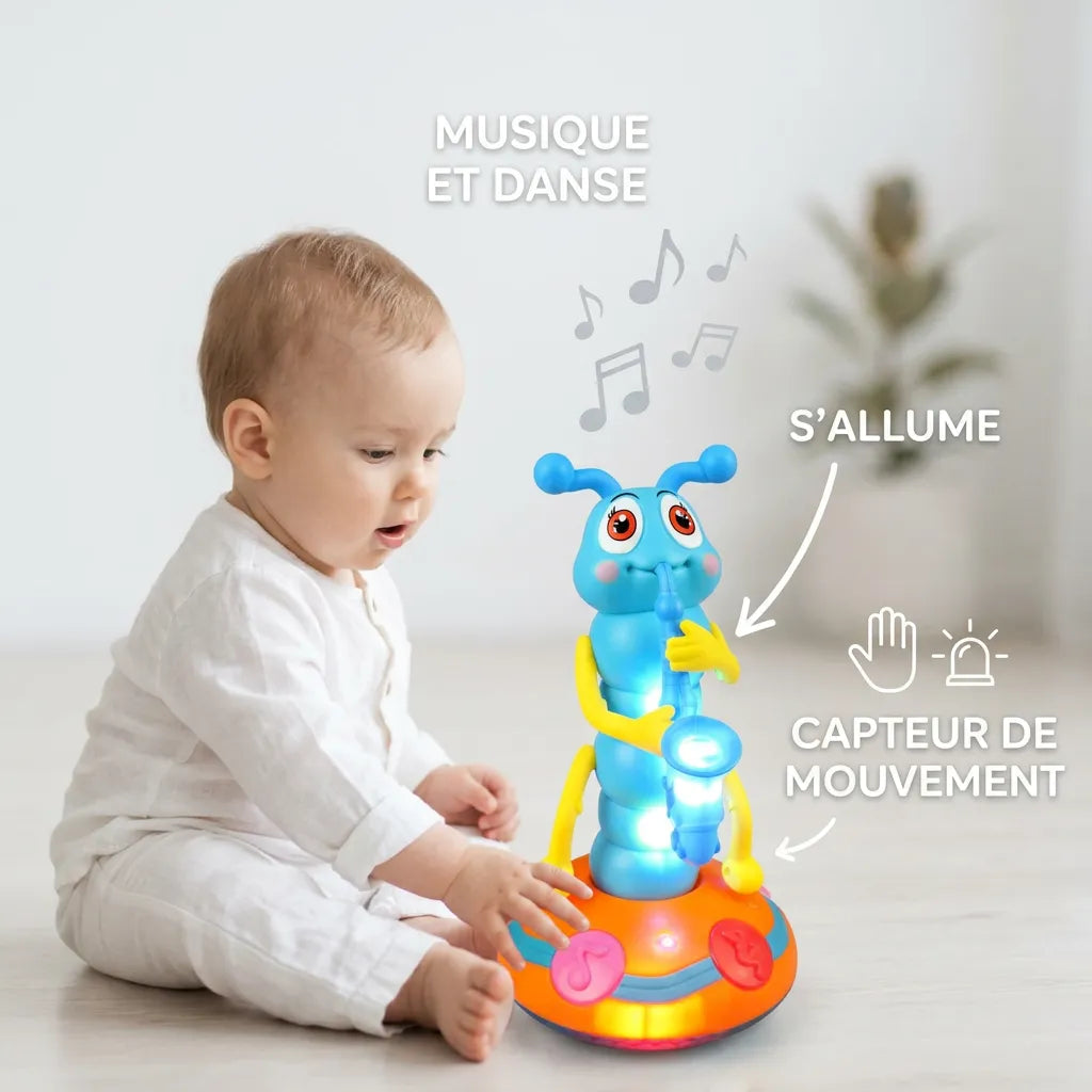 Doudou pour Bébé Musical Wiggly | Jouet Chenille dansante au saxophone à lumières