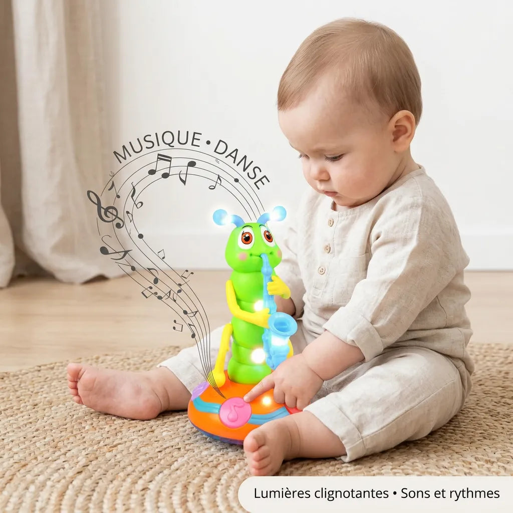Doudou pour Bébé Musical Wiggly | Jouet Chenille dansante au saxophone à lumières