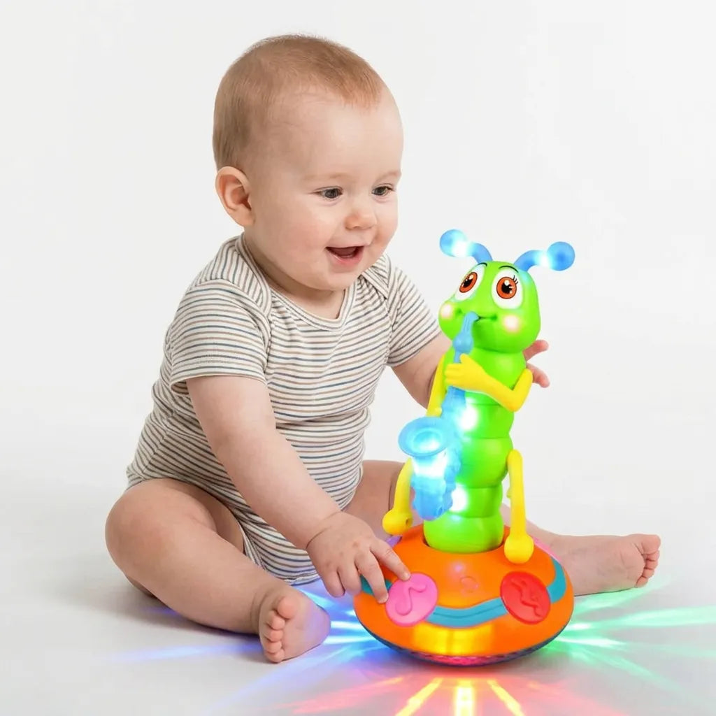 Doudou pour Bébé Musical Wiggly | Jouet Chenille dansante au saxophone à lumières
