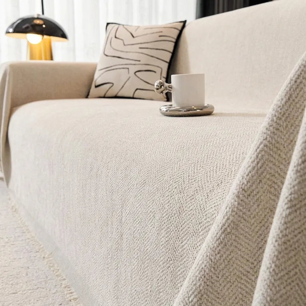 Housse de Canapé Chenya | Plaid-housse chenille chevrons antidérapant anti-griffures