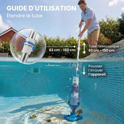 Aspirateur Piscine AquaVac™ | Robot piscine sans fil manuel avec perche télescopique 150 cm