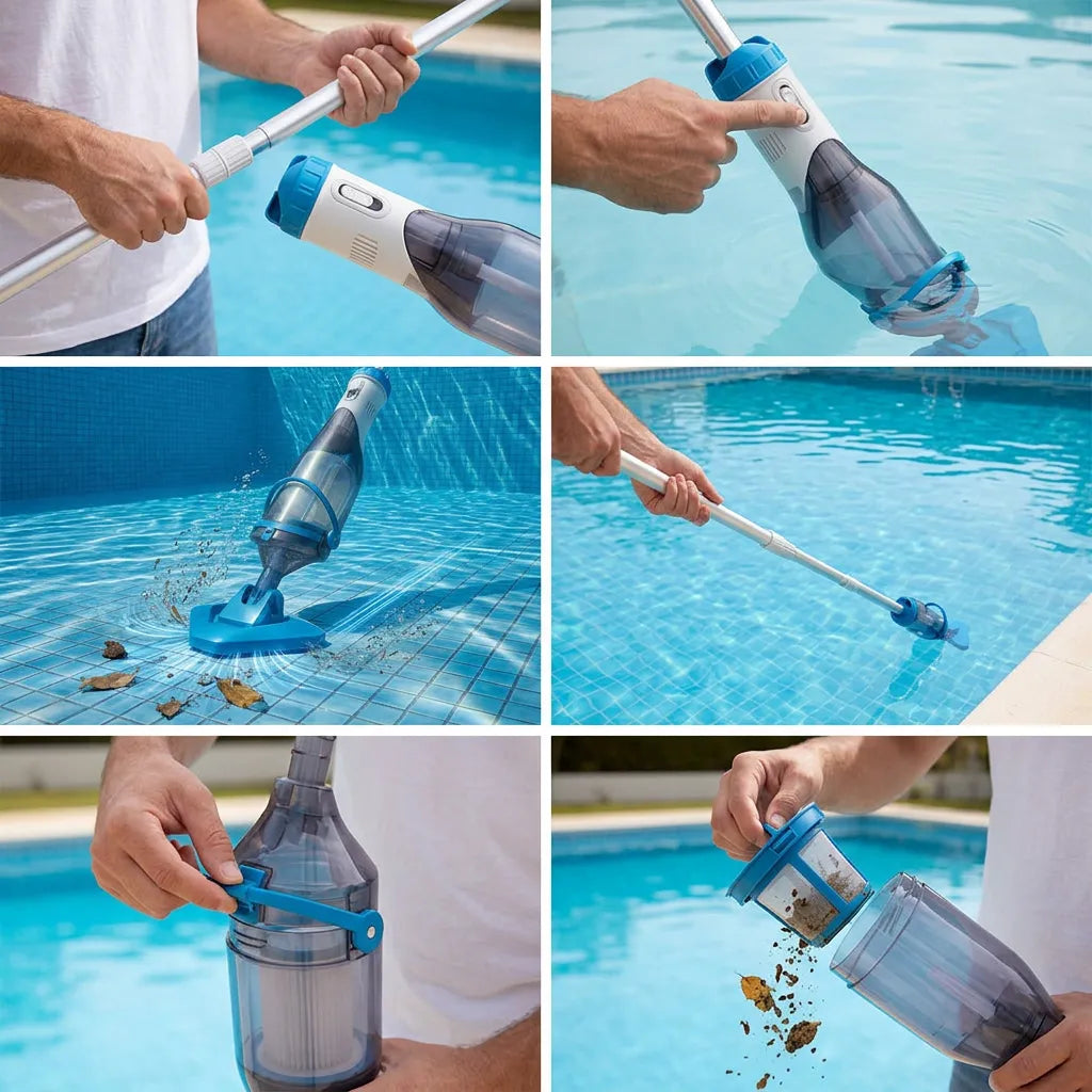 Aspirateur Piscine AquaVac™ | Robot piscine sans fil manuel avec perche télescopique 150 cm