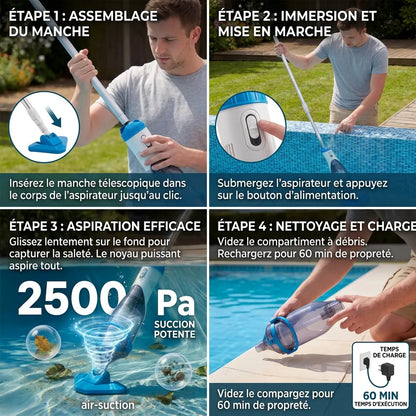 Aspirateur Piscine AquaVac™ | Robot piscine sans fil manuel avec perche télescopique 150 cm