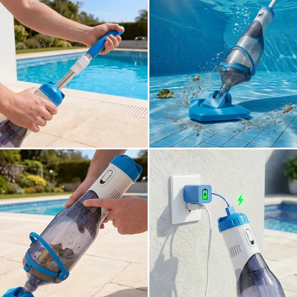 Aspirateur Piscine AquaVac™ | Robot piscine sans fil manuel avec perche télescopique 150 cm