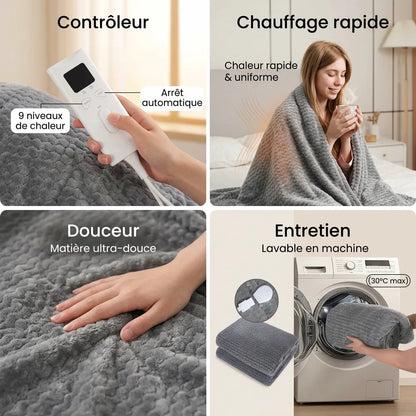 Couverture Chauffante Cocoona | Plaid chauffant électrique en flanelle 9 niveaux, 160 × 130 cm